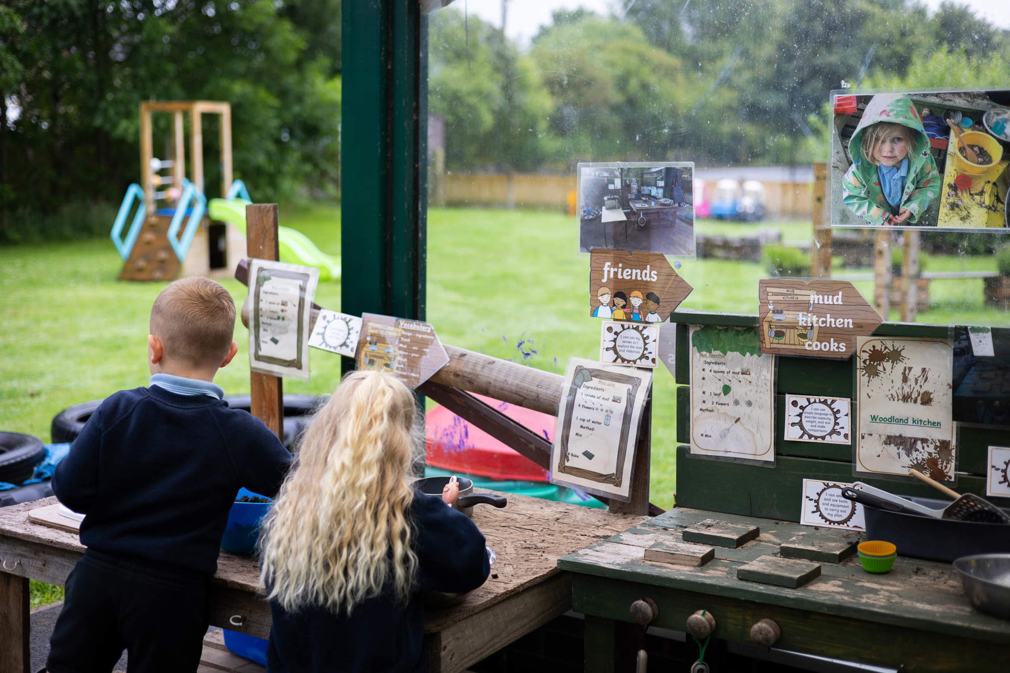 Children using a mud kitchen