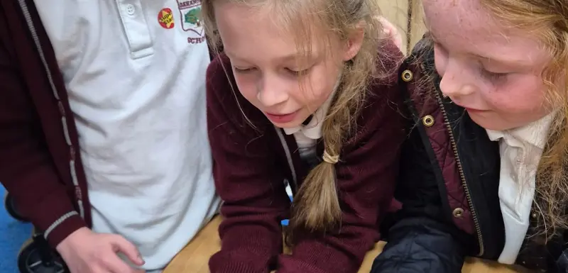 Three children with a tarantula.
